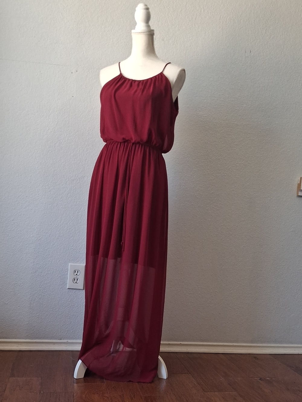 Chiffon Burgundy Maxi Dress with Spaghetti Straps